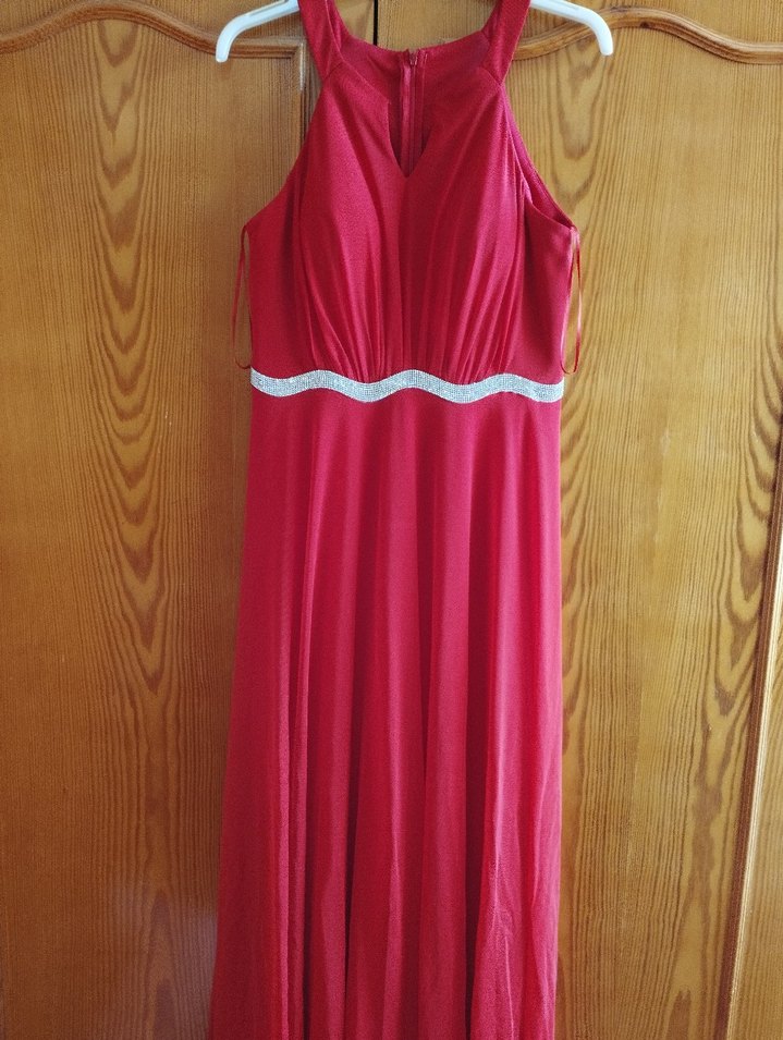 Uzun Kırmızı Drapeli Askısız Kadın Elbise - Görsel 4