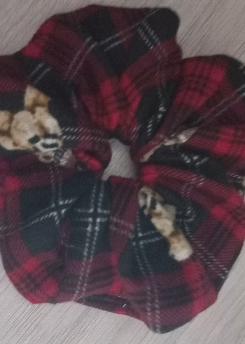 Bordo Ekoseli Kadife Lastikli Toka - Görsel 3