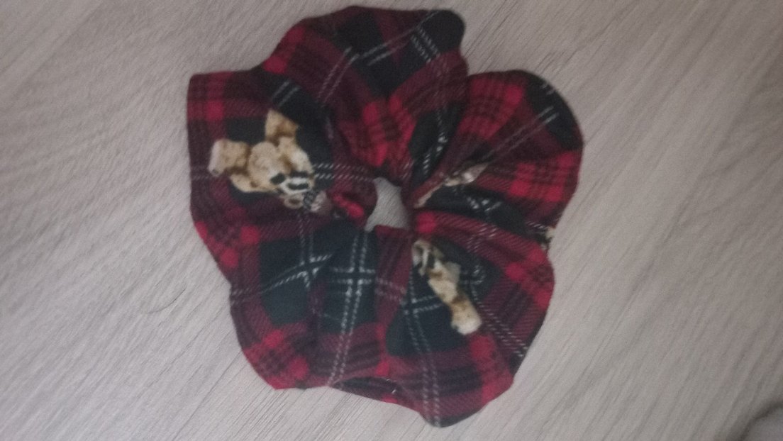 Bordo Ekoseli Kadife Lastikli Toka - Görsel 3