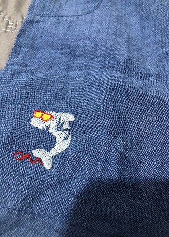 Nakışlı Düğmeli Mavi Erkek çocuk Kot Şort - Görsel 2