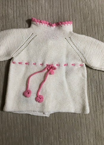 Nakışlı Beyaz Kız Çocuk Örgü Hırka - Görsel 2