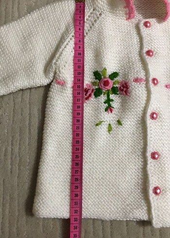 Nakışlı Beyaz Kız Çocuk Örgü Hırka - Görsel 6