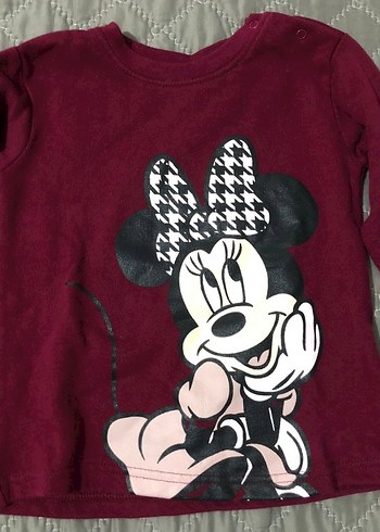 Bordo Kız Çocuk Minnie Baskılı Pamuklu Sweatshirt tayt takım - Görsel 2