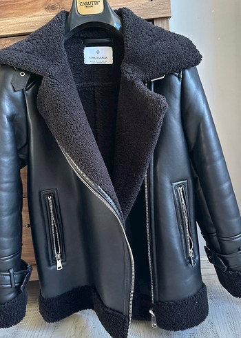 Siyah Kürklü Deri Biker Ceket