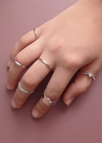 Beden KOTON gümüş renkli minimalist Kadın Yüzüğü seti