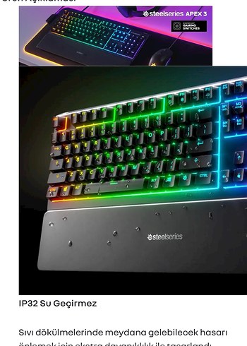 Steelseries Apex 3 Türkçe RGB Gaming Klavye - Görsel 8