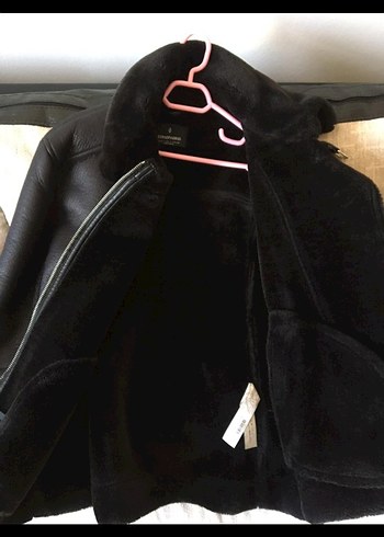Stradivarius Kürk Detaylı Siyah Deri Biker Ceket