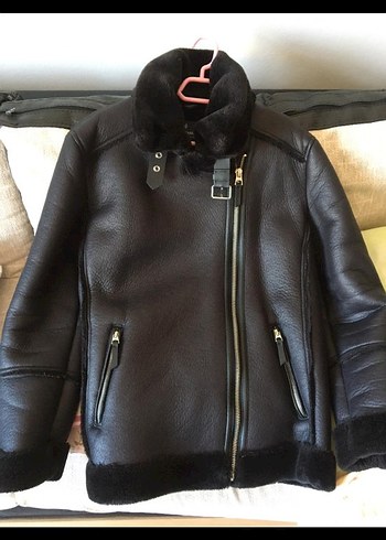 Kürk Detaylı Siyah Deri Biker Ceket