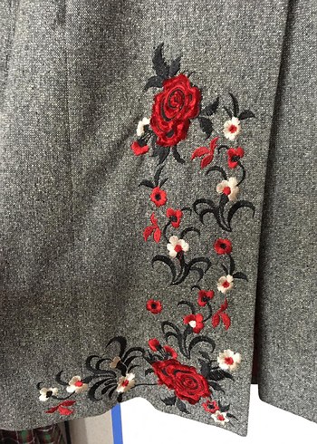 40 Beden Gri Vintage Kadın Uzun Yün Takım Elbise