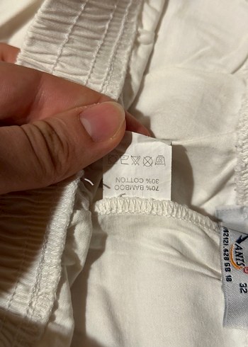 Diğer Beyaz Pamuklu Rahat Kesim Kadın Pantolon