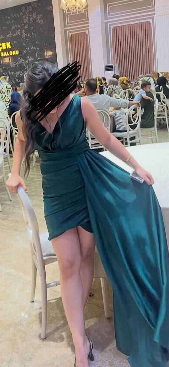 Uzun Turkuaz Drapeli Straplez Abiye Elbise - Görsel 2