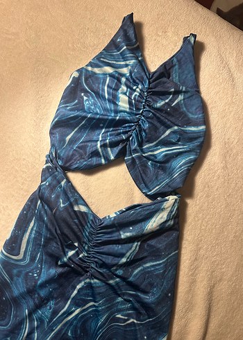 s Beden Kadın Lacivert Batik Desenli V Elbise