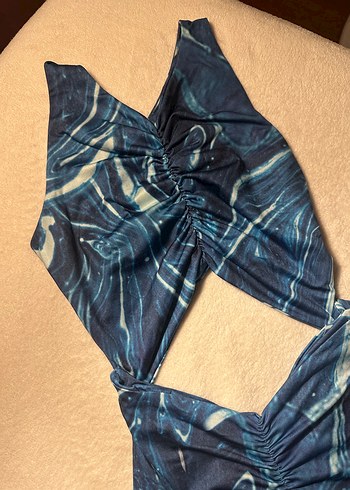 Kadın Lacivert Batik Desenli V Elbise