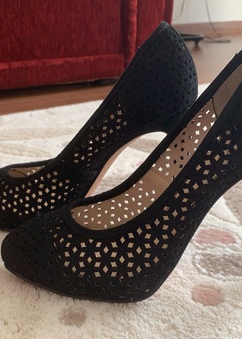 Dantel Detaylı Siyah Süet Stiletto - Görsel 3