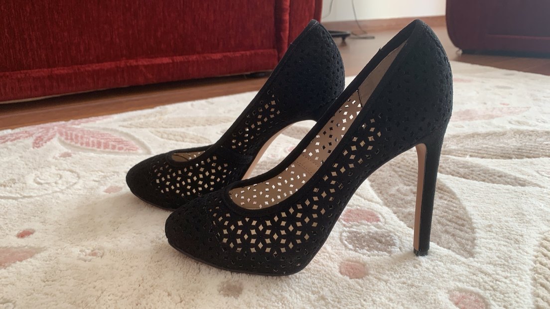 Dantel Detaylı Siyah Süet Stiletto - Görsel 3