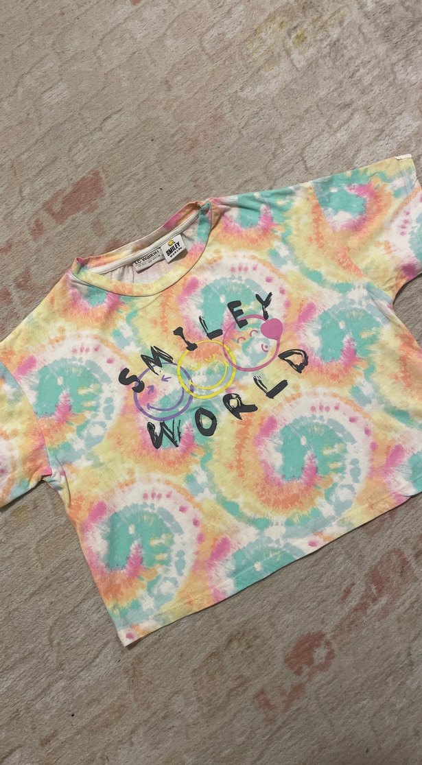 Kız Çocuk Pastel Renk Crop Oversize Tişört - Görsel 3