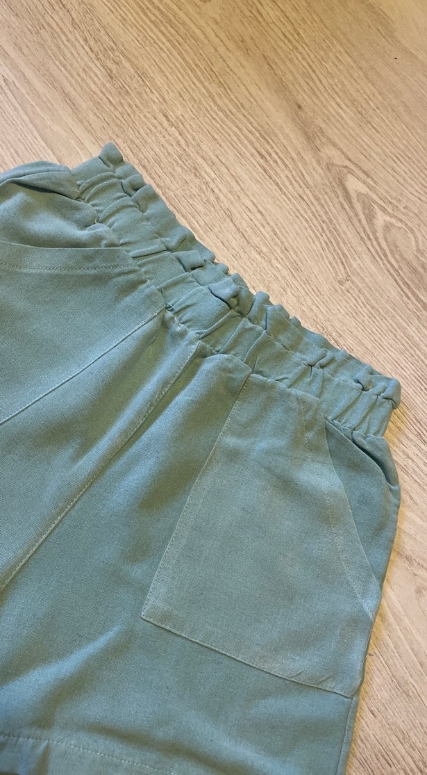 Turkuaz Bohem Tarzı Keten Şort - Görsel 2