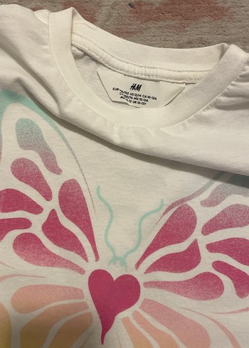 Kız Çocuk Beyaz Kelebek Baskılı Crop Oversize Tişört - Görsel 4