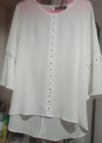 Düğmeli Beyaz Nakışlı Bohem Kadın Bluz - Görsel 6