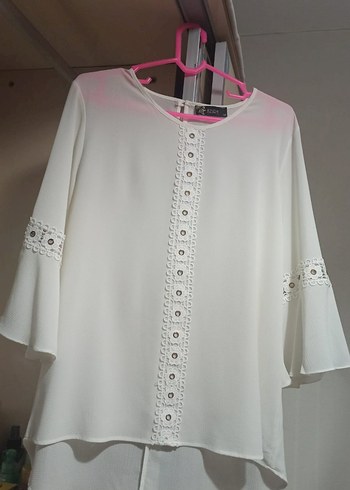 Düğmeli Beyaz Nakışlı Bohem Kadın Bluz - Görsel 7