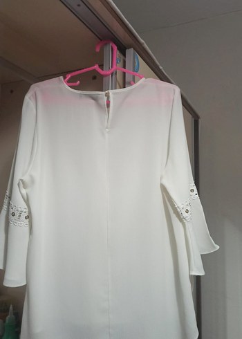 Düğmeli Beyaz Nakışlı Bohem Kadın Bluz - Görsel 4