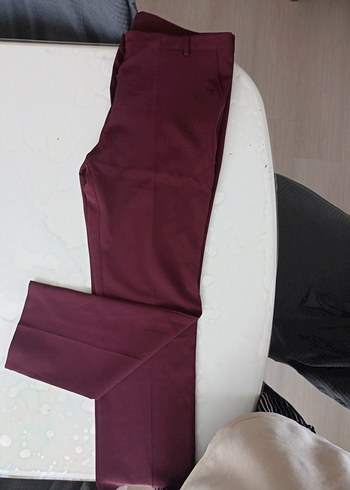 Bordo Düğmeli Kadın Kumaş Pantolon - Görsel 3