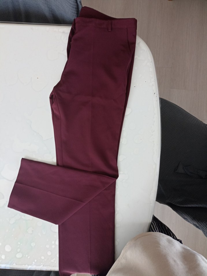 Bordo Düğmeli Kadın Kumaş Pantolon - Görsel 3