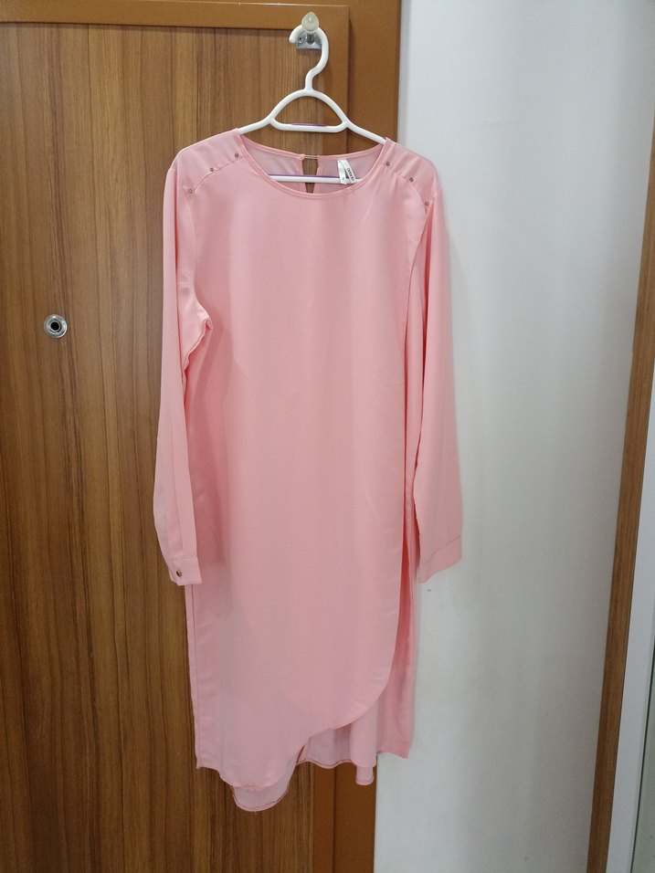 Pembe Uzun Kollu Midi Tunik - Görsel 3