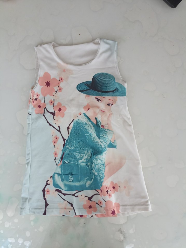 Kız Çocuk Beyaz Baskılı Askısız Elbise - Görsel 2