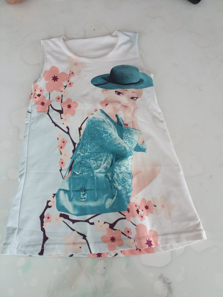 Kız Çocuk Beyaz Baskılı Askısız Elbise - Görsel 3