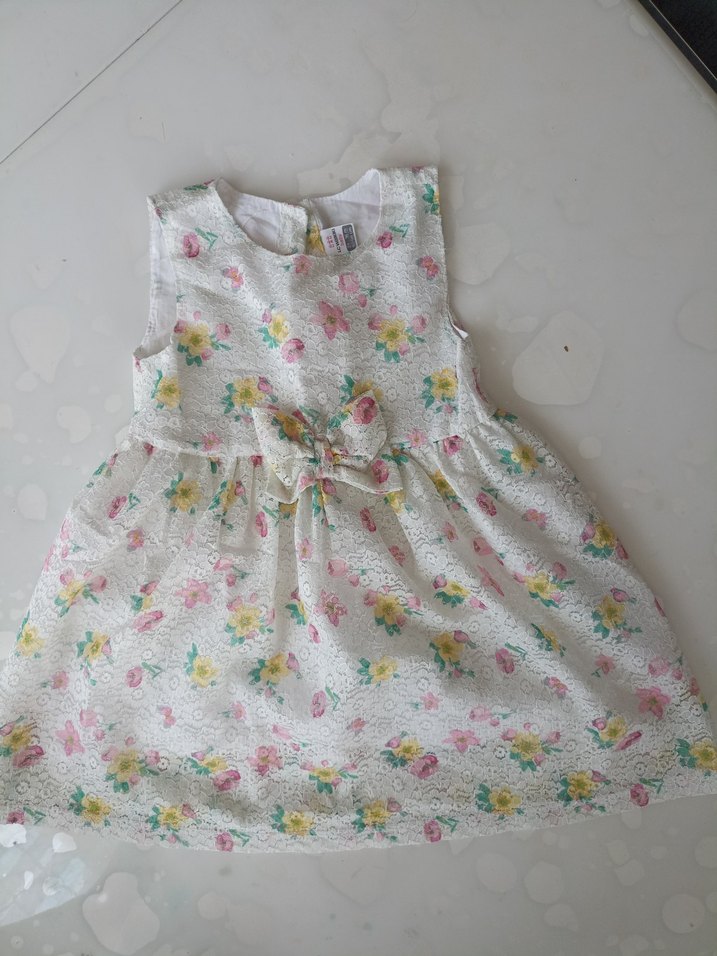 Kız Çocuk Beyaz Çiçekli Dantel Elbise - Görsel 2