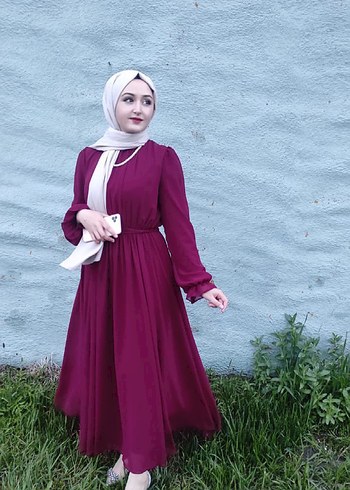Bordo Uzun Salaş Elbise