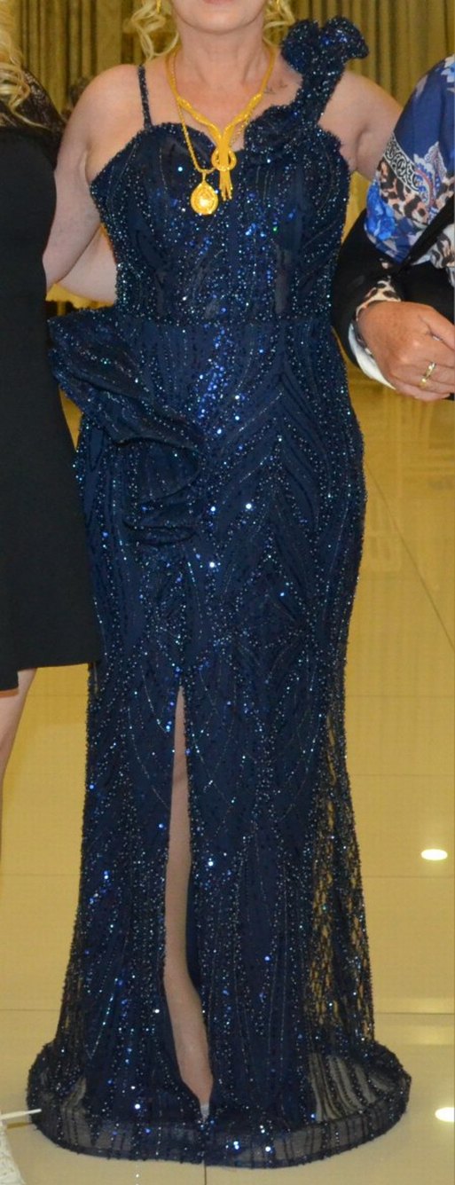 Drapeli Lacivert Uzun Abiye Elbise - Görsel 2