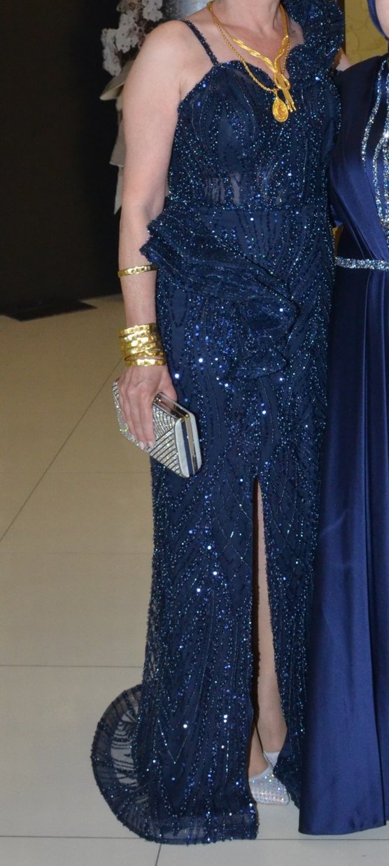 Drapeli Lacivert Uzun Abiye Elbise - Görsel 4