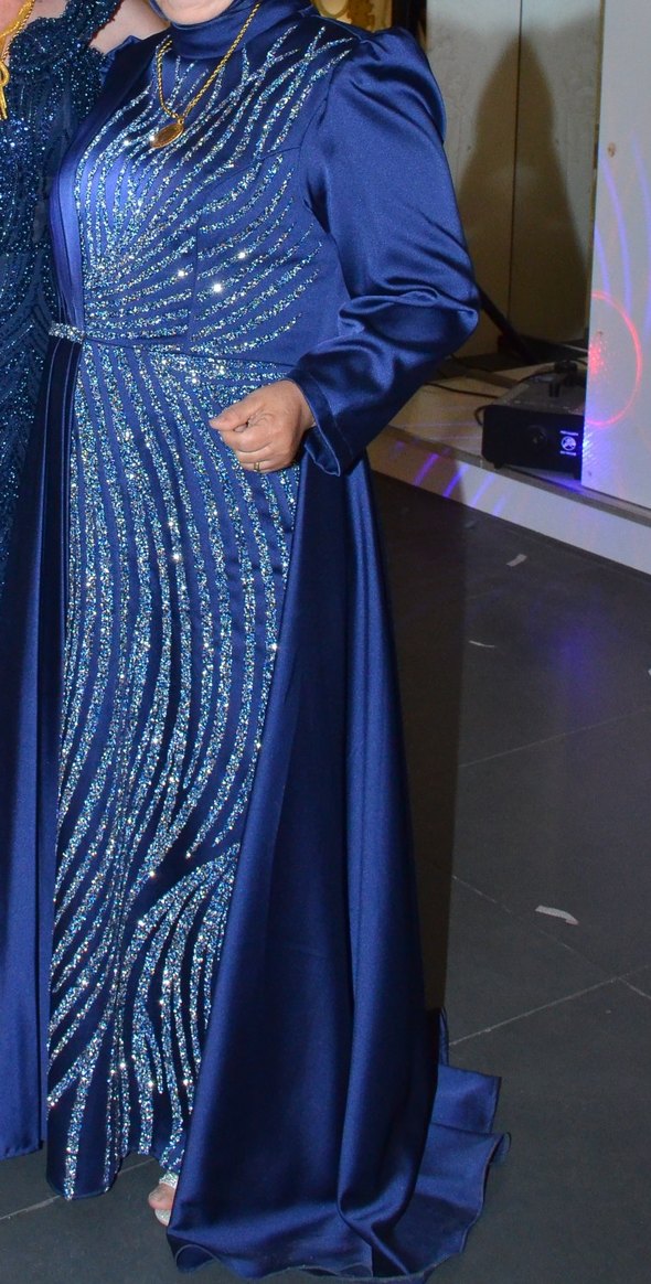 lacivert Uzun tesettür Abiye Elbise - Görsel 2
