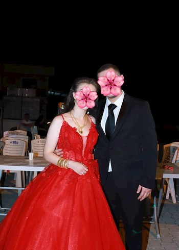 Kırmızı askılı abiye kınalık - Görsel 5