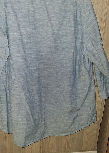 xl Beden mavi Renk Düğmeli Keten Gömlek, Uzun Kollu, Mavi