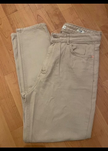 Bej Kadın Kot Pantolon, Regular Fit, Midi Boy