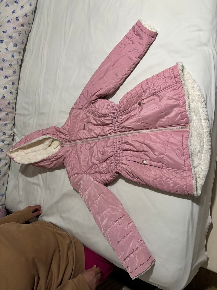 Kız Çocuk Pembe Peluş Detaylı Mont - Görsel 3