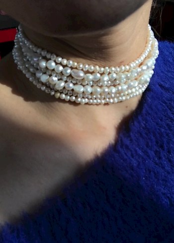 Gerçek İnci çoklu gümüş Choker Kolye