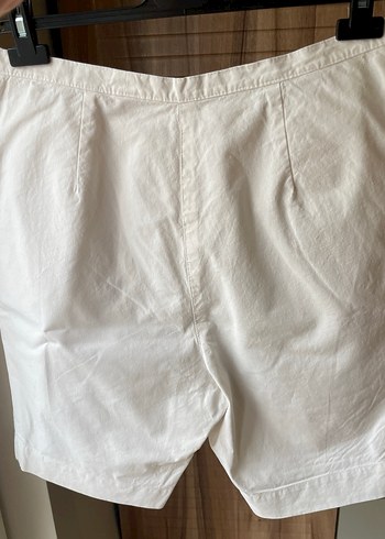 Beyaz %100 pamuk Kadın Bermuda Şort - Görsel 5