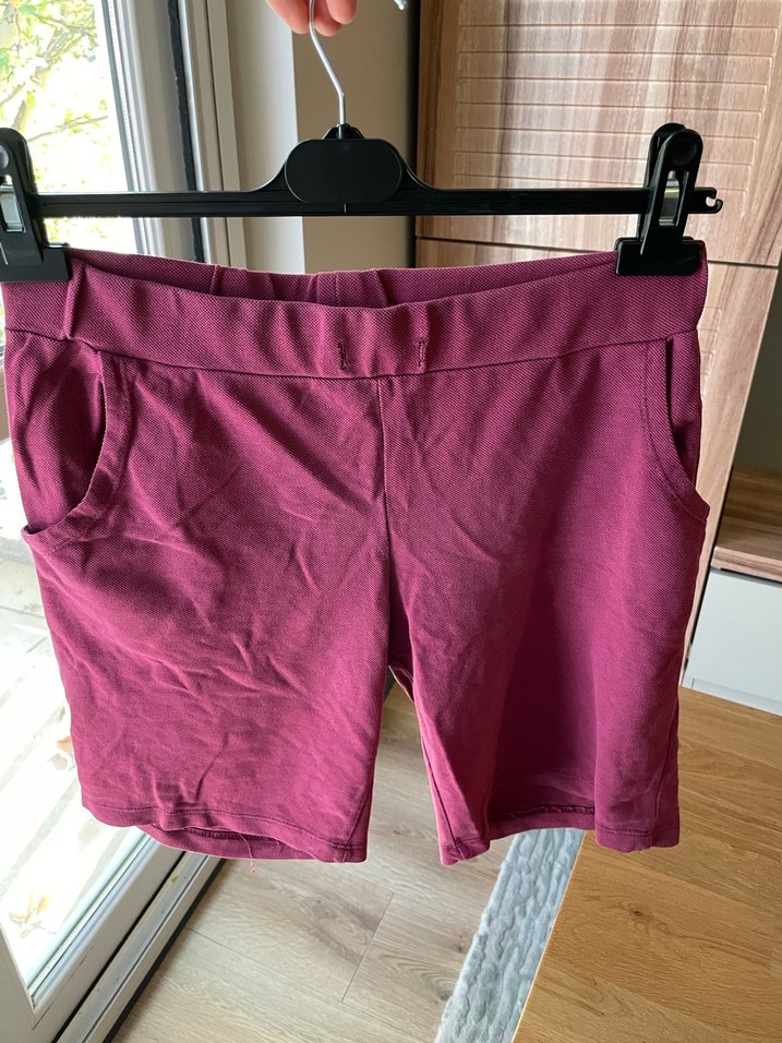 Bordo Rahat Kesim Kadın Bermuda Şort - Görsel 4