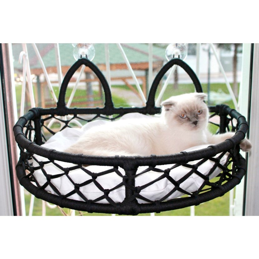 cam askili Beyaz Yastıklı Siyah Kedi Sepeti - Görsel 2