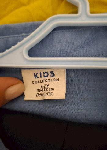 6 Yaş Beden Mavi Keten erkek cocuk Gömlek