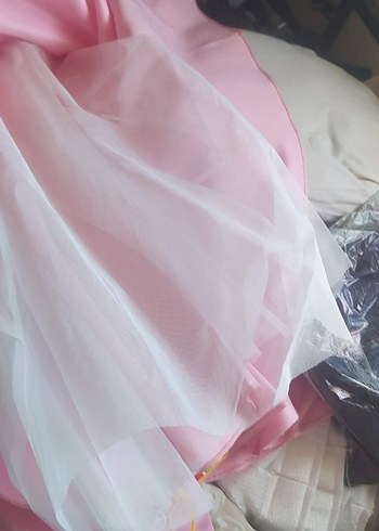 Pembe Uzun Kollu Drapeli Abiye Elbise - Görsel 5