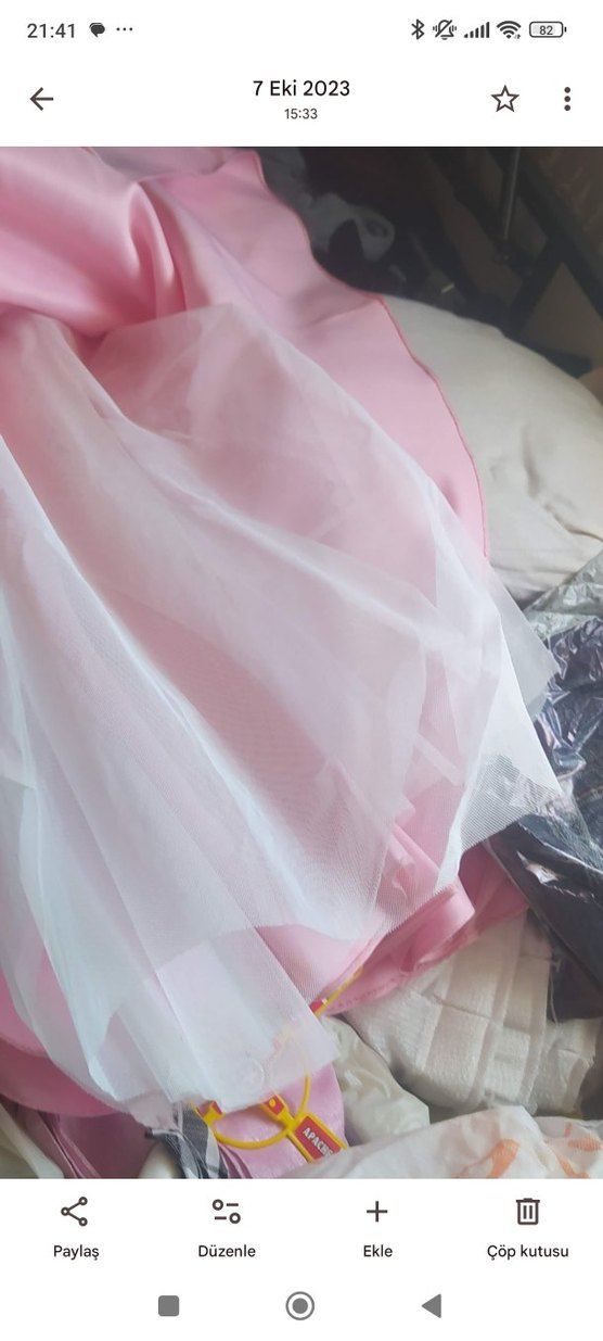 Pembe Uzun Kollu Drapeli Abiye Elbise - Görsel 5