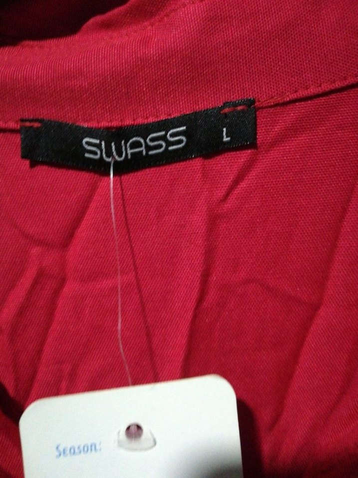 Kırmızı V Yaka Uzun Salaş Elbise - Görsel 3