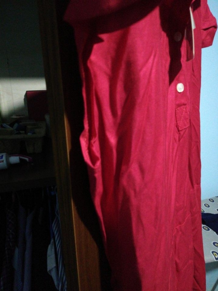 Kırmızı V Yaka Uzun Salaş Elbise - Görsel 2