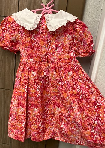 Dantel Yakalı Pembe Çiçekli Kız Elbisesi - Görsel 2