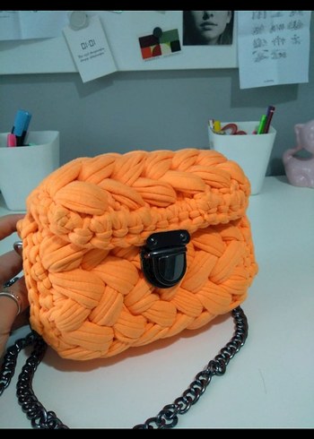 Turuncu Örgü Kadın Çanta - Görsel 3